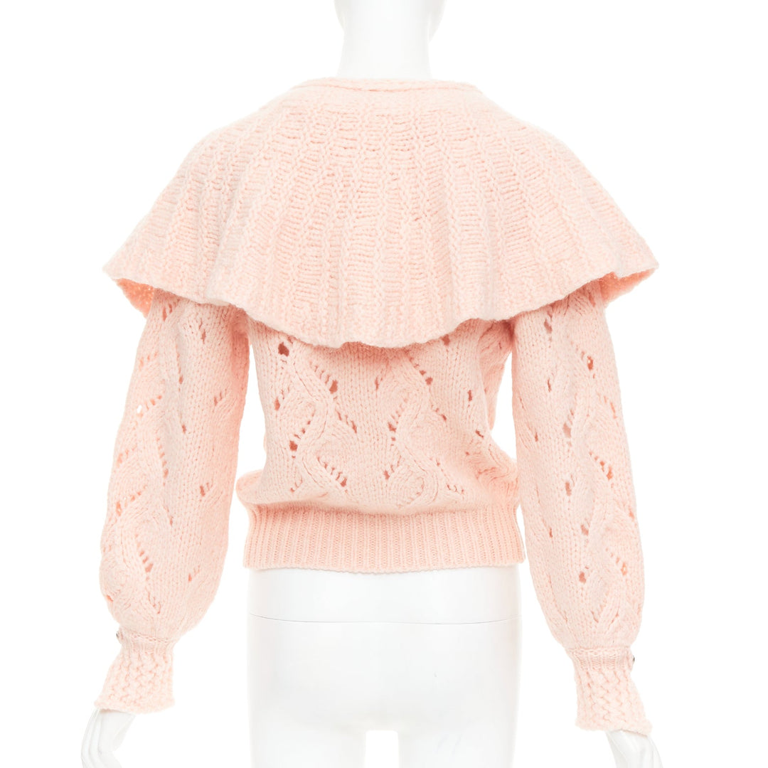 CHANEL 21B pink wool alpaca blend ruffle capelet sweater FR34 XS