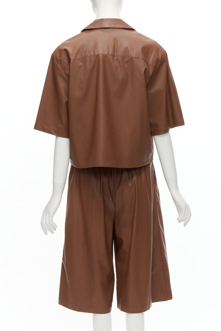 TIBI brown faux leather boxy fit shirt culotte wide shorts S
