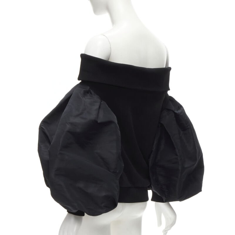 ALEXANDER MCQUEEN cotton black ultra puff sleeve off shoulder sweater IT38 XS