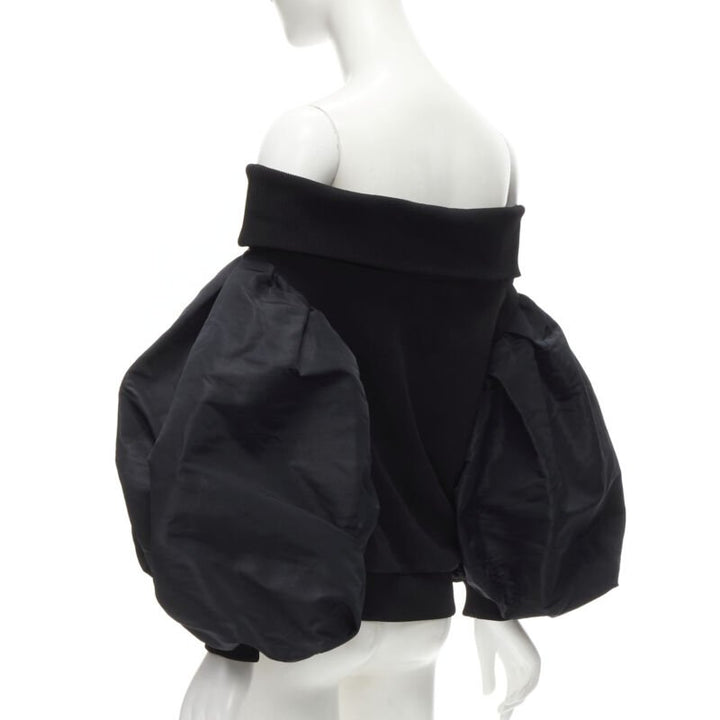 ALEXANDER MCQUEEN cotton black ultra puff sleeve off shoulder sweater IT38 XS