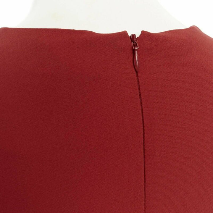 VVB VICTORIA BECKHAM red crepe navy pleated cuff long sleeves dress UK10 M
