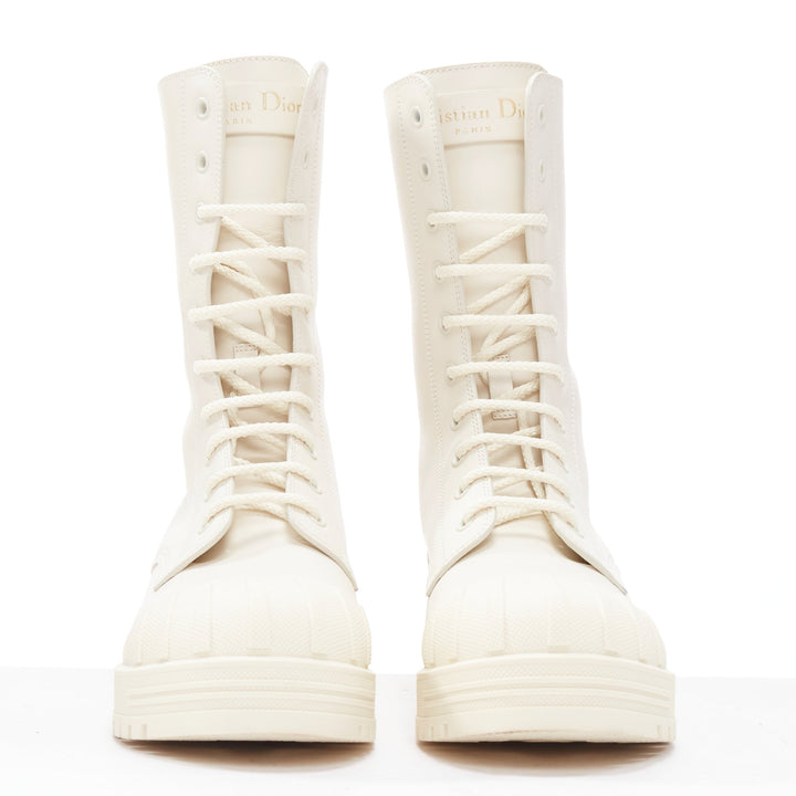 DIOR Dioriron cream CD logo back rubber cap combat boots EU38
