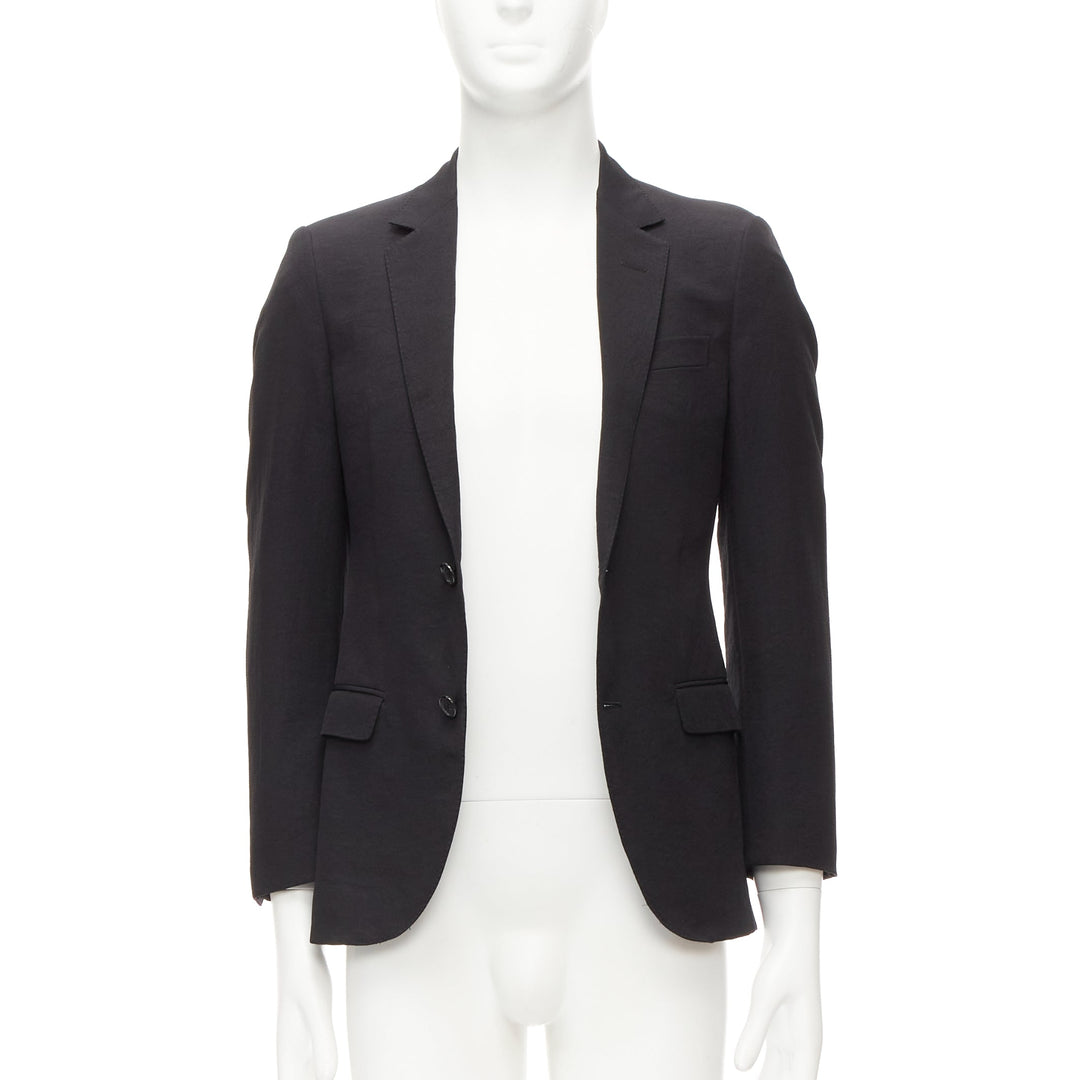 LANVIN black waffle low shine single breast minimal suit blazer EU44 XS