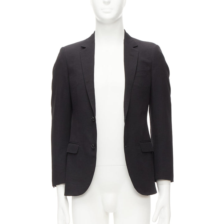 LANVIN black waffle low shine single breast minimal suit blazer EU44 XS