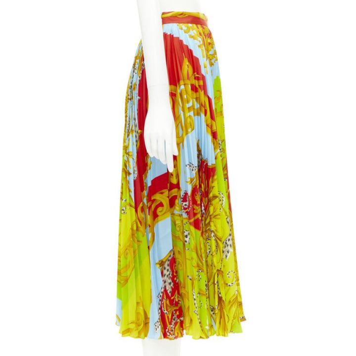 VERSACE 2020 Runway Barocco Acanthus Pop Medusa pleated midi skirt IT38 XS