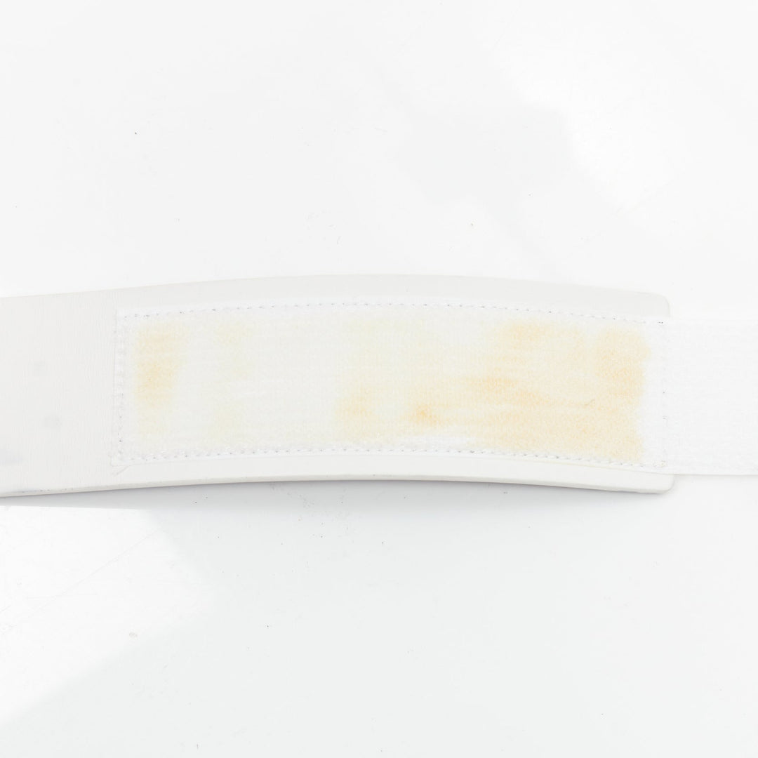 CHANEL B17S white smooth leather silver logo magic tape wide belt 70cm