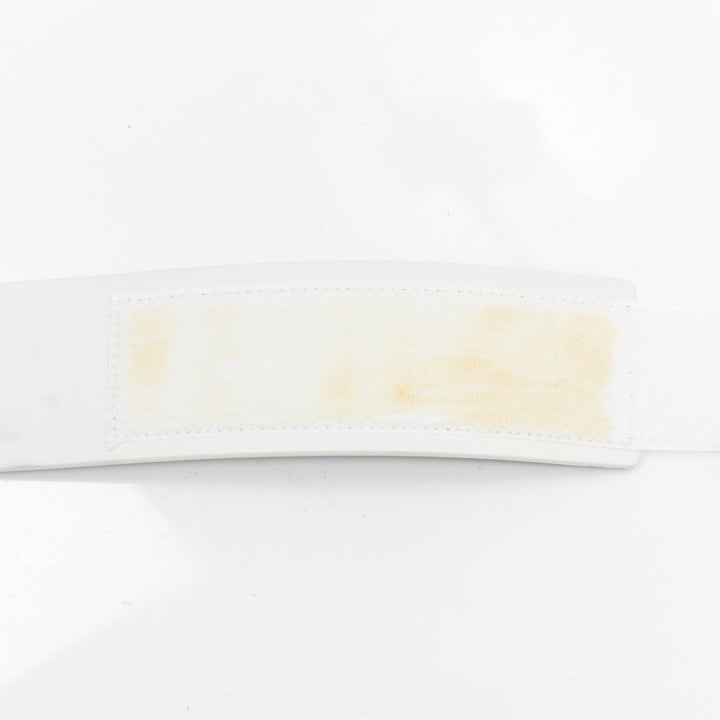 CHANEL B17S white smooth leather silver logo magic tape wide belt 70cm