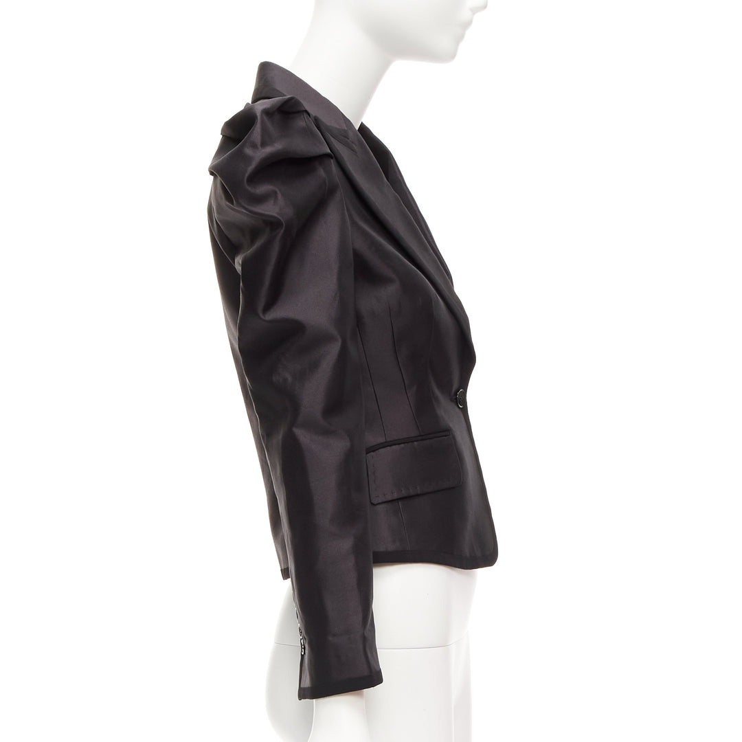 rare DOLCE GABBANA black silk puff princess sleeve piping tuxedo blazer IT36 XXS