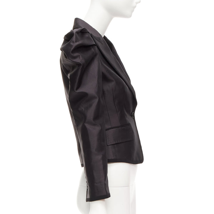 rare DOLCE GABBANA black silk puff princess sleeve piping tuxedo blazer IT36 XXS