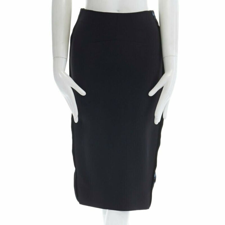 VICTORIA BECKHAM black silk wool lacquared fabric trimmed side pencil skirt 25"