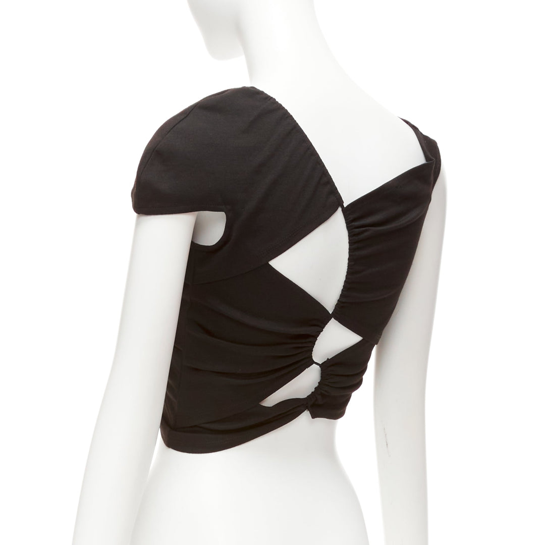 SID NEIGUM Tension black viscose blend cut out asymmetric crop top XS