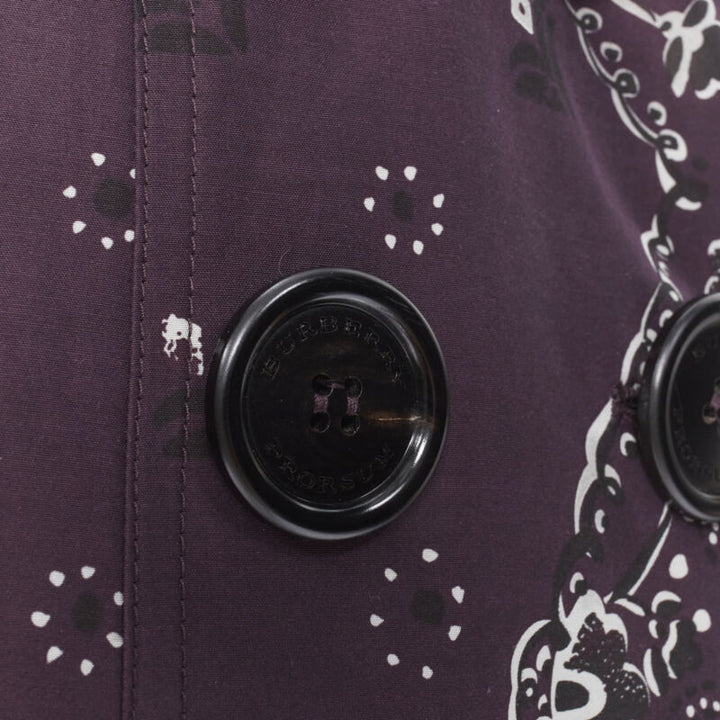 BURBERRY PRORSUM purple paisley bandana print double breasted trench coat UK6 XS