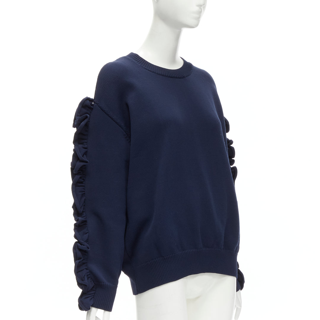 VICTORIA BECKHAM VVB navy blue ruffle sleeve pullover crew sweatshirt UK12 L