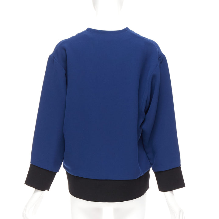 MARNI blue V neck contrast ribbing long sleeve boxy cocoon top IT36 XS
