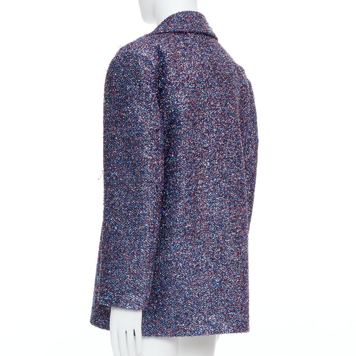 XANDER ZHOU Signature purple blue lurex grey pocket tinsel jacket IT46 S