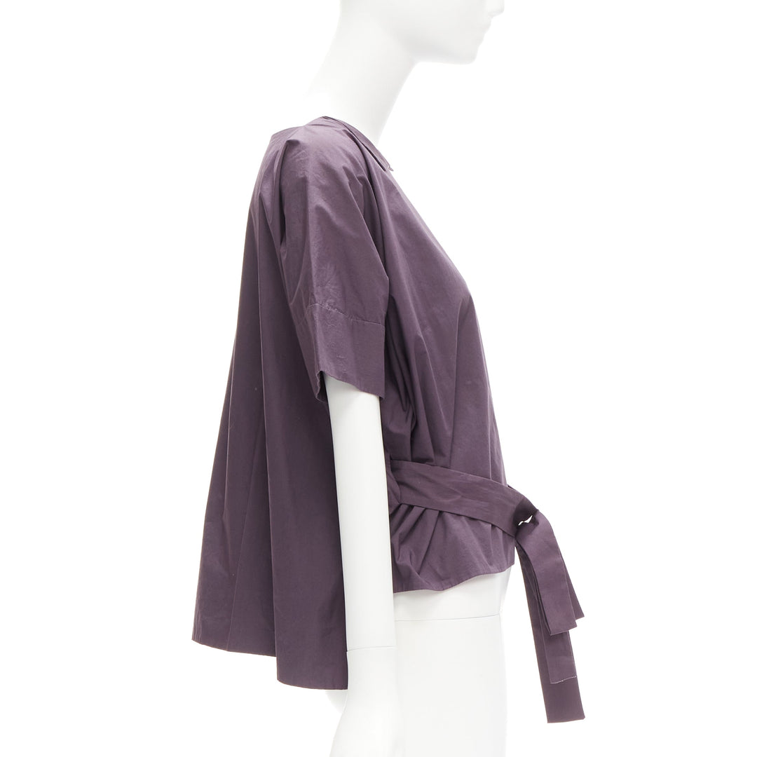MARNI 100% cotton purple V collar bow belt boxy top IT38 XS