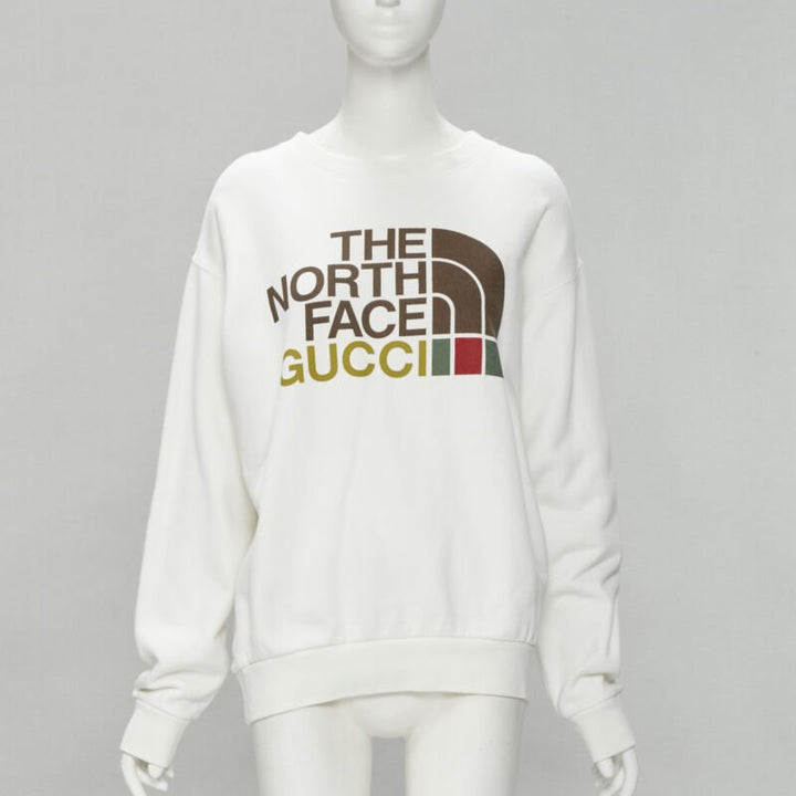 GUCCI THE NORTH FACE logo print white cotton oversized sweatshirt pullover XS