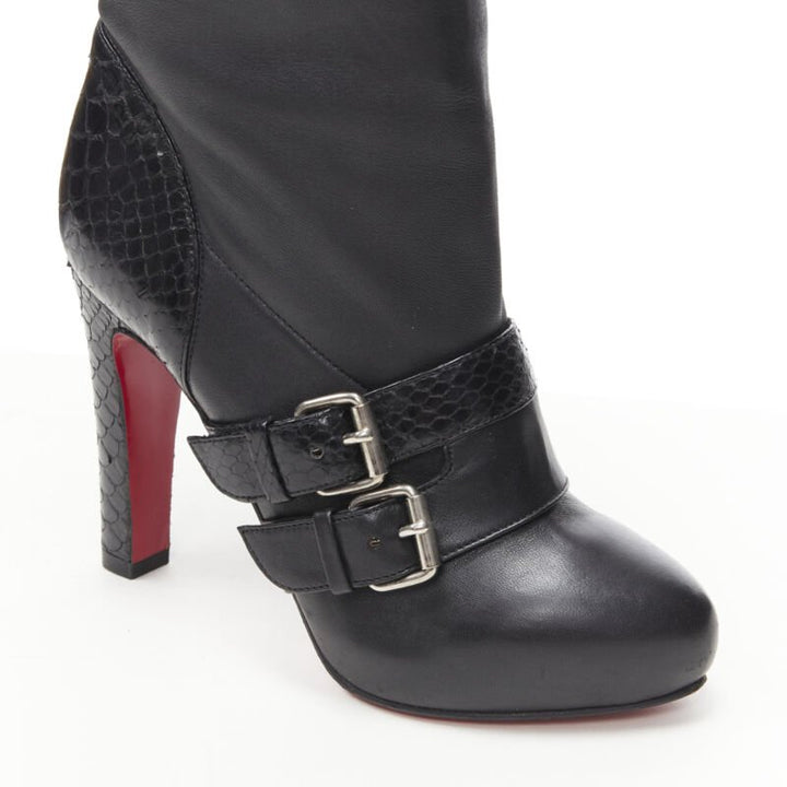 CHRISTIAN LOUBOUTIN Loubi Bike black scaled leather buckle platform boot EU37
