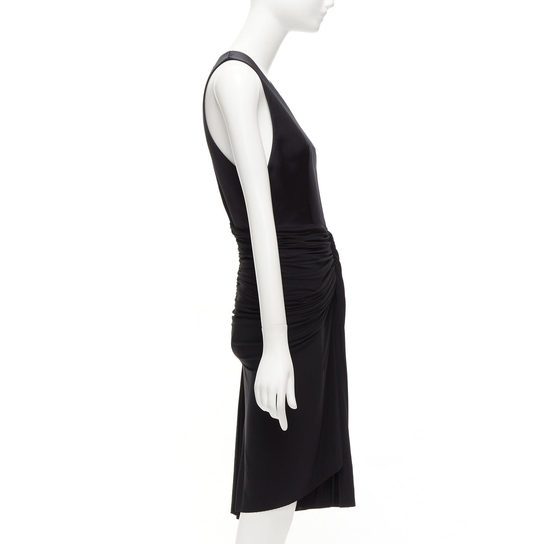 ALEXANDER WANG black front drape vneck silk lined knee codycon dress US4 S