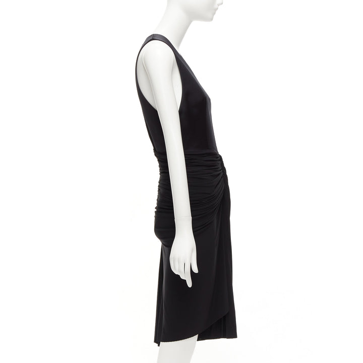 ALEXANDER WANG black front drape vneck silk lined knee codycon dress US4 S