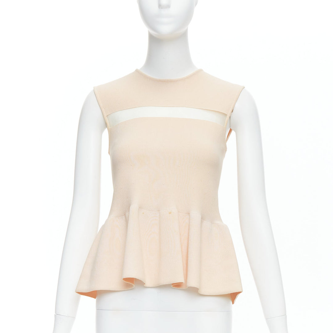 GIAMBATTISTA VALLI nude cotton sheer panel peplum top XXS