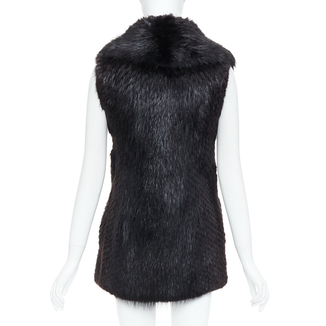 CASSIN NEW YORK black genuine fur pocketed shawl collar vest jacket Sz.P XS
