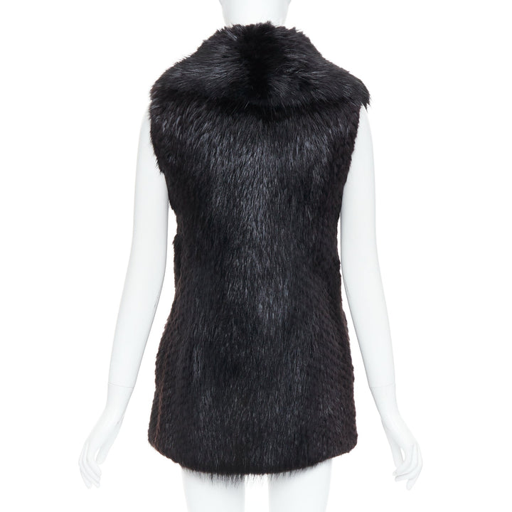 CASSIN NEW YORK black genuine fur pocketed shawl collar vest jacket Sz.P XS