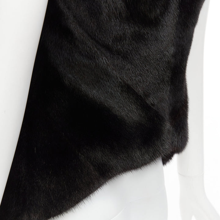 rare RICK OWENS Palais Royale black mixed fur asymmetric zipper vest top jacket