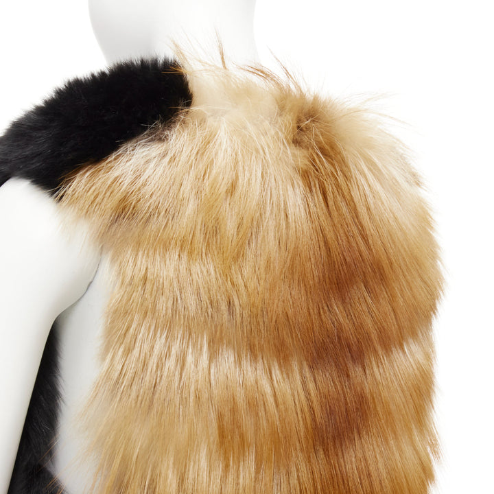 QUENTIN VERON black brown bicolor lamb fur bolero vest jacket FR36 S