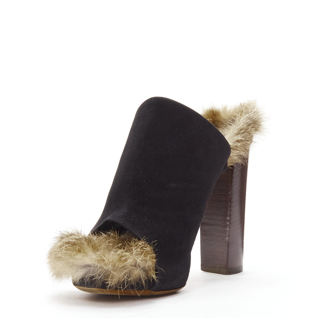 OLD CELINE Phoebe Philo 2010 Runway black suede fur mules EU36