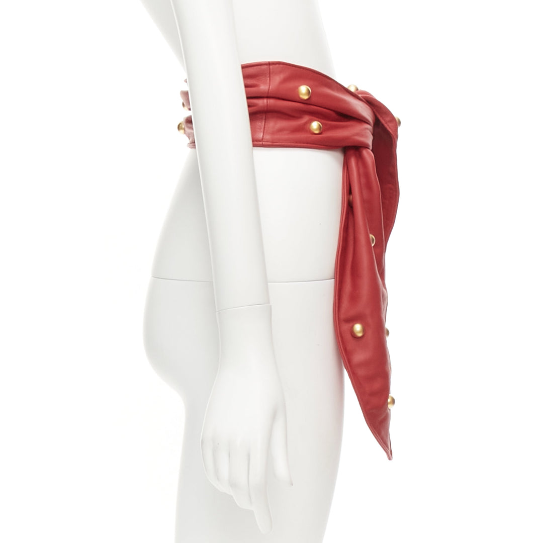 PHILOSOPHY DI LORENZO SERAFINI red soft leather gold dome studs wide belt S