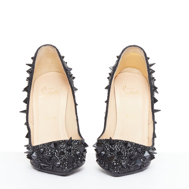 CHRISTIAN LOUBOUTIN Pigalili Potpourri Fifi 120 black spike strass pumps EU37