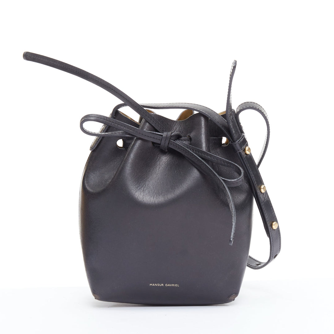 MANSUR GAVRIEL 2015 black smooth leather gold studs mini bucket bag