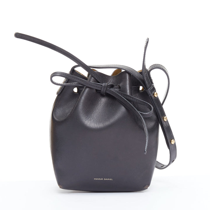 MANSUR GAVRIEL 2015 black smooth leather gold studs mini bucket bag