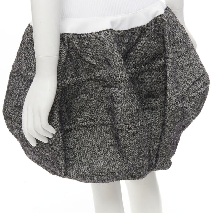 LOUIS VUITTON 2021 Runway white ribbed grey wool dropped bubble skirt FR34 XS