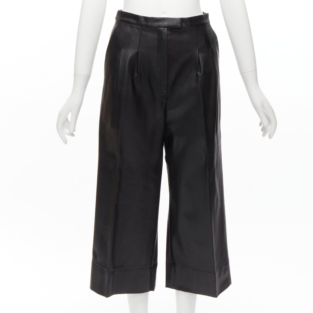 HEIDI MERRICK black leather pleated front high waist cropped culotte pants US2 S