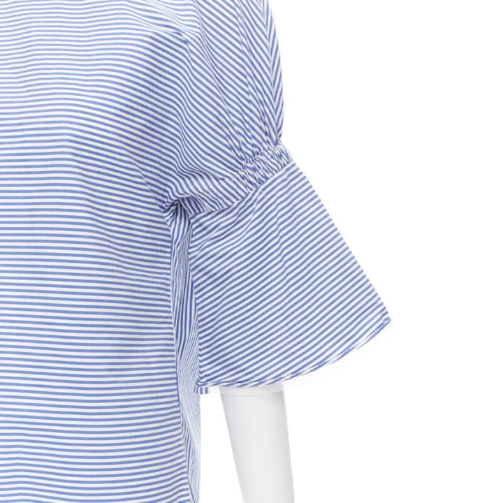 TIBI blue white striped cotton bell sleeves flared back top XS