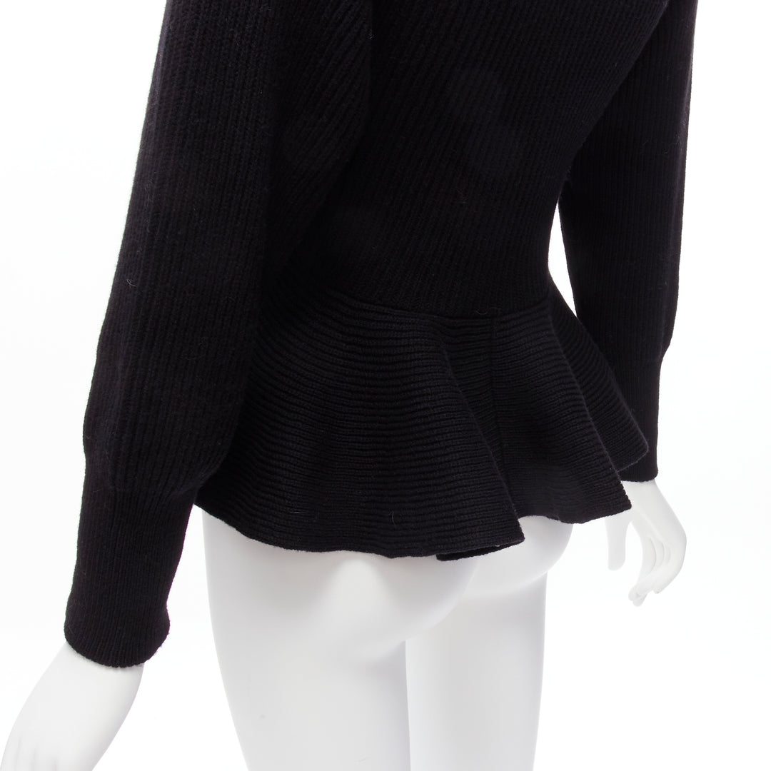 ALEXANDER MCQUEEN 2022 black logo beads embellished peplum ribbed sweater S