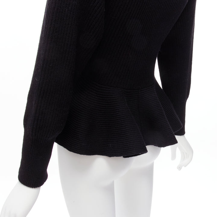 ALEXANDER MCQUEEN 2022 black logo beads embellished peplum ribbed sweater S