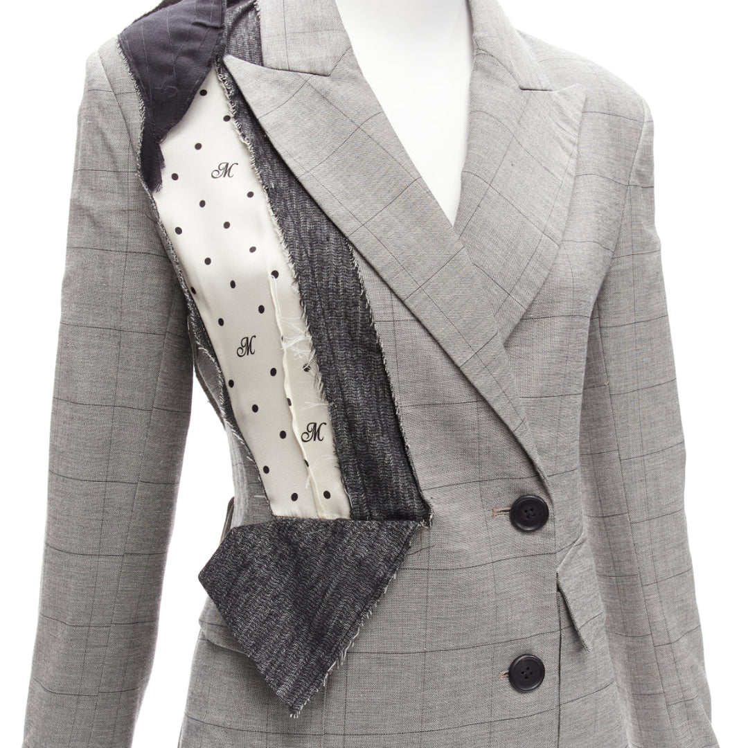 MONSE grey wool cotton deconstructed draped asymmetric blazer jacket US0 XS