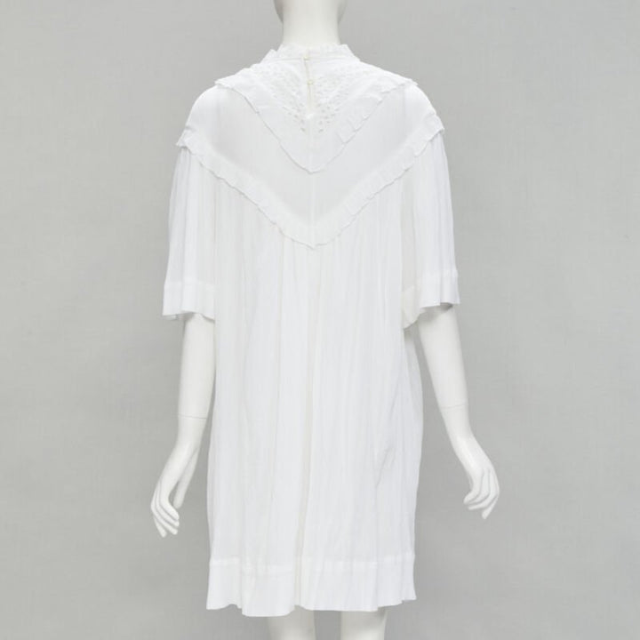 ISABEL MARANT ETOILE white viscose eyelet ruffle collar boho dress FR40 M