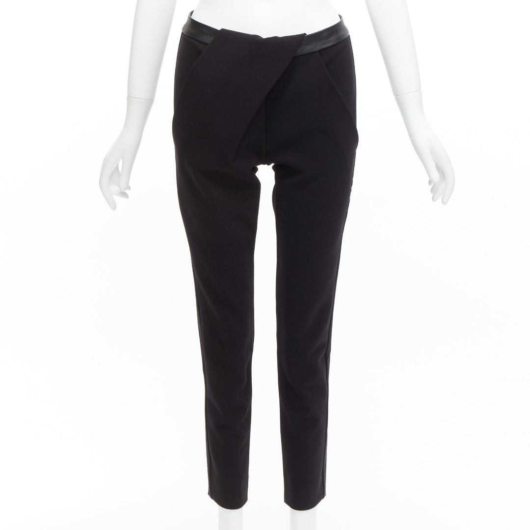 DION LEE black leather waistband wrap detail cropped pants trousers UK6 XS