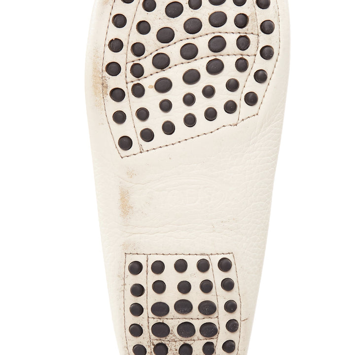 TOD'S Gommino cream textured leather black rubber studs driver shoes EU37