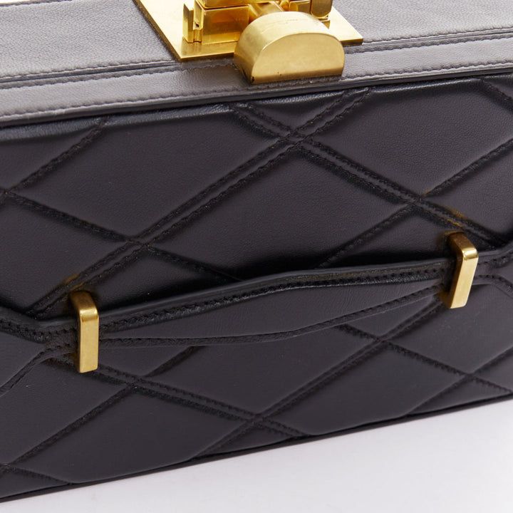 OSCAR DE LA RENTA Alibi Minaudiere black leather gold hardware box clutch