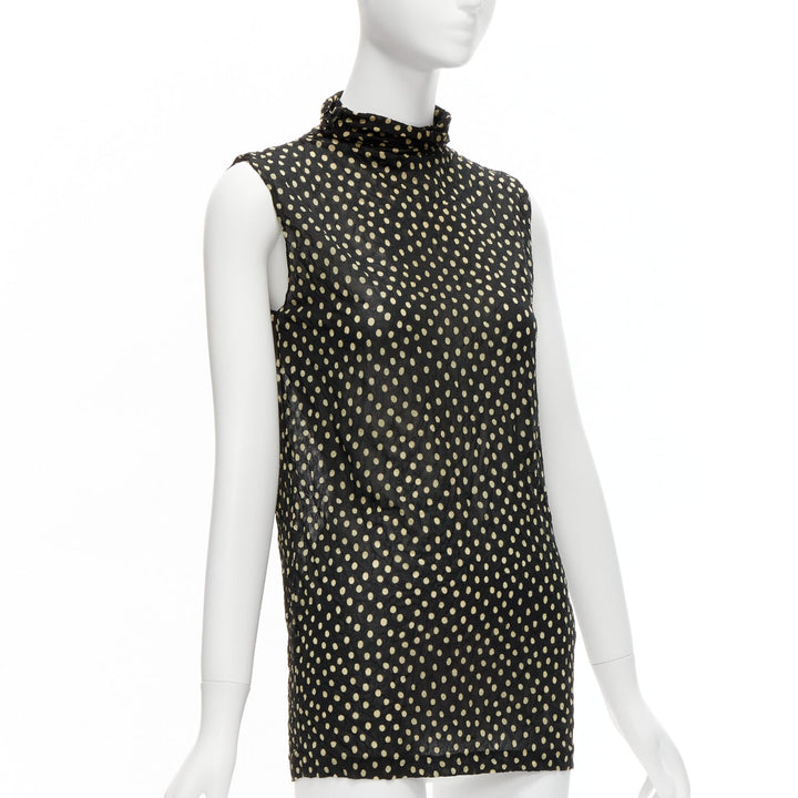 ISSEY MIYAKE Vintage black yellow polka dot crinkle sheer high neck vest top S