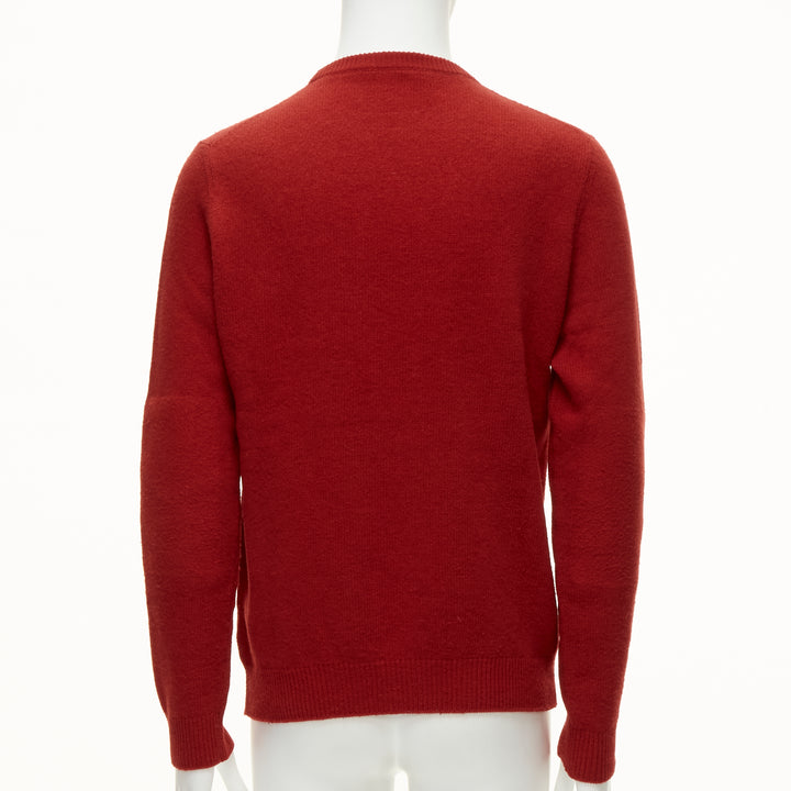 LOUIS VUITTON 100% wool red LV oversized logo long sleeve crew sweater M