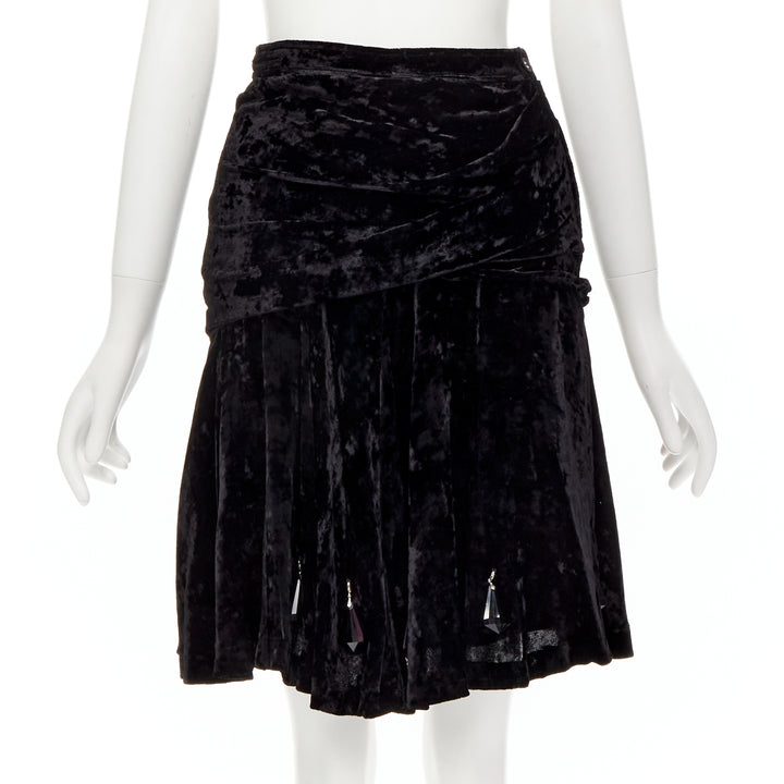 rare COMME DES GARCONS Vintage black crushed velvet teardrop crystals skirt M