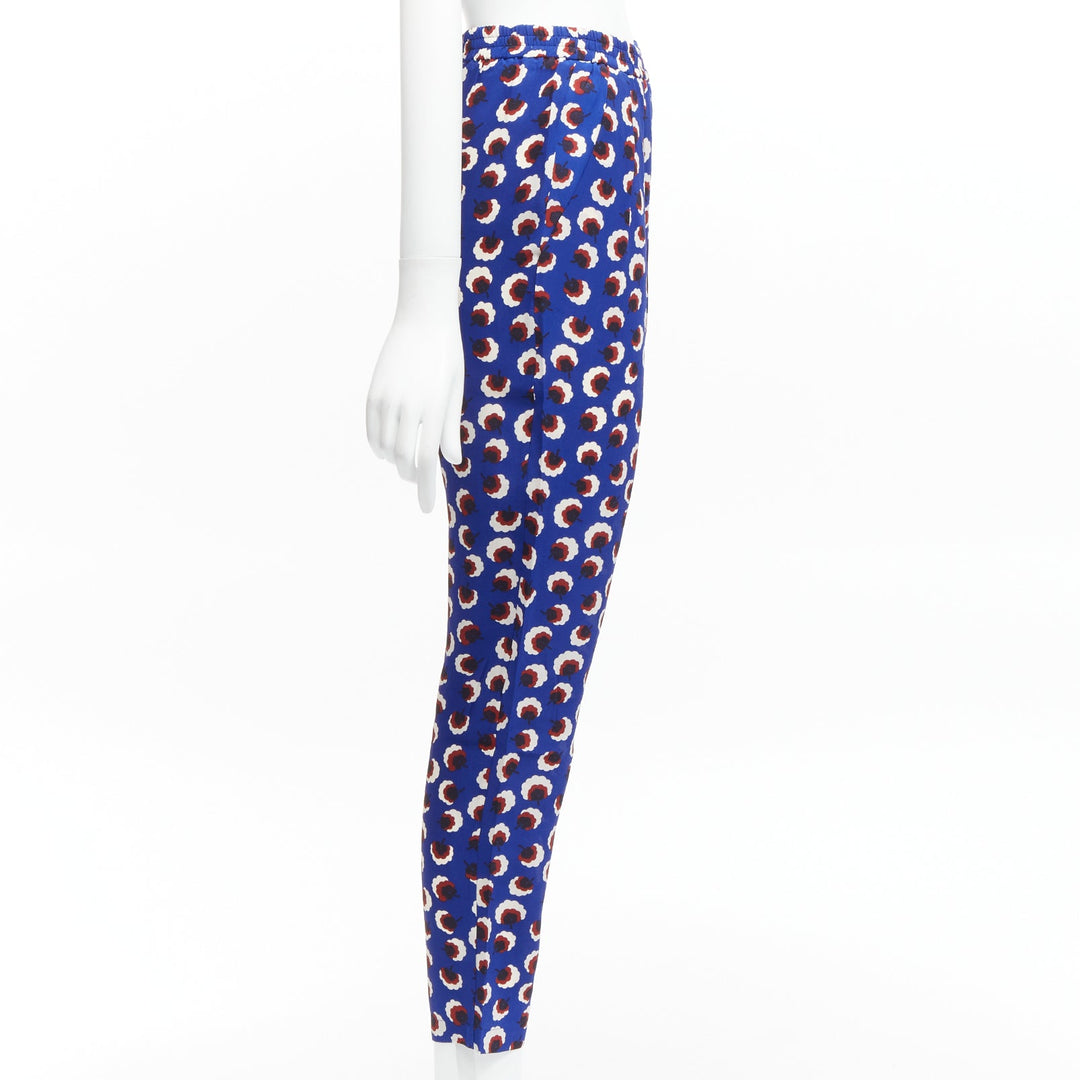 STELLA MCCARTNEY 2014 blue floral 100% silk elasticated waist pants IT36 XXS