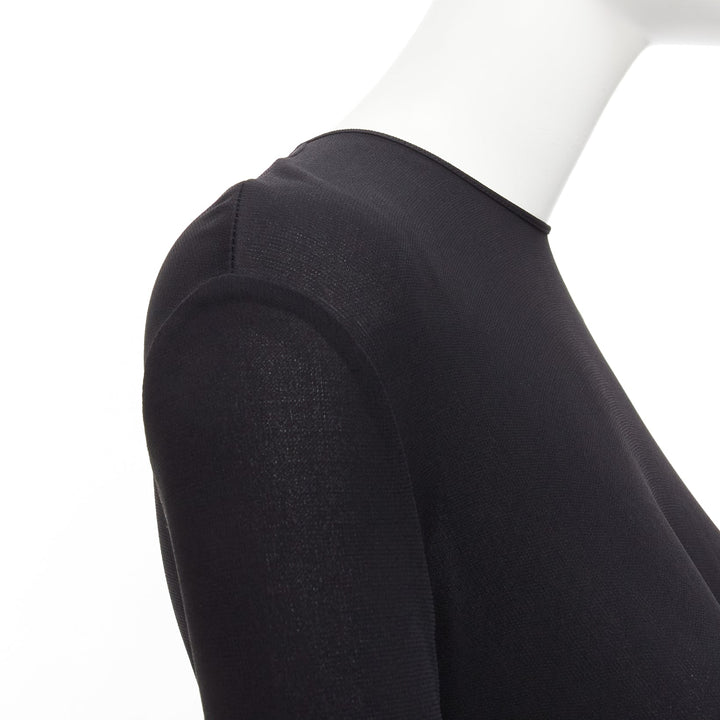 GIORGIO ARMANI black viscose gather waist crew neck long sleeve body IT38 XS