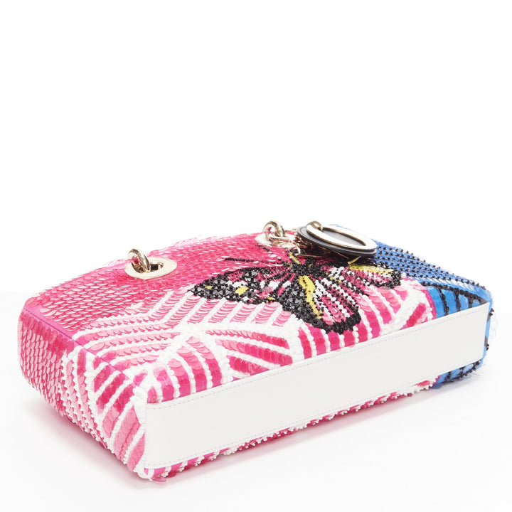 rare CHRISTIAN DIOR Lady D-joy Runway pink blue butterfly sequins crossbody bag